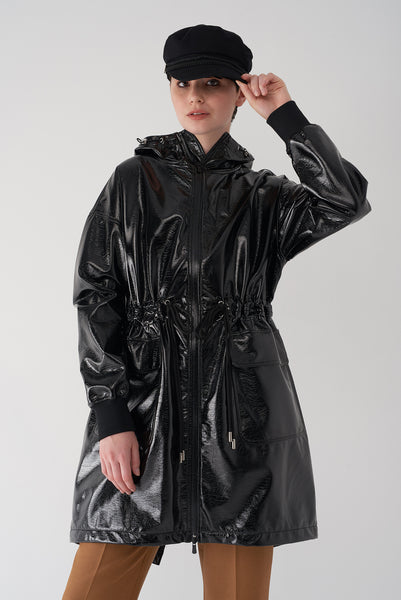 Black patent raincoat sale