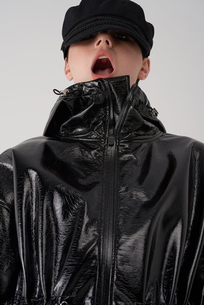 Black patent raincoat online