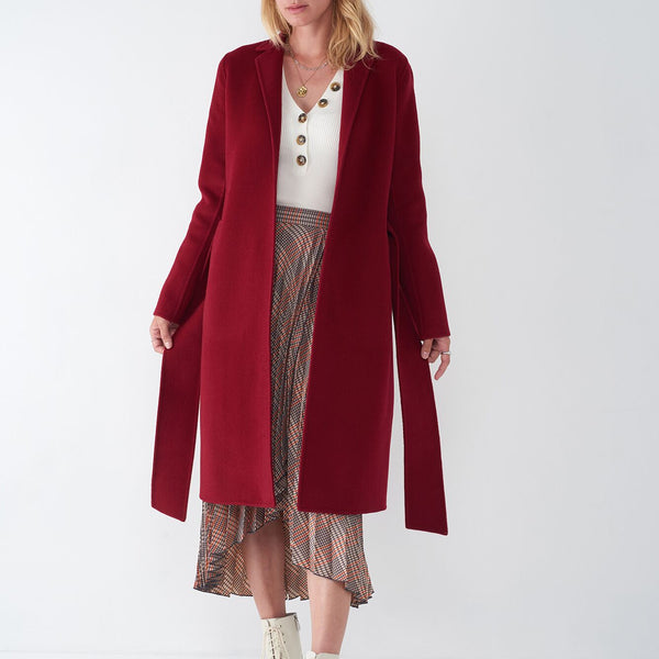 JOIE RED WOOL TIE FRONT COAT Sosken Studios