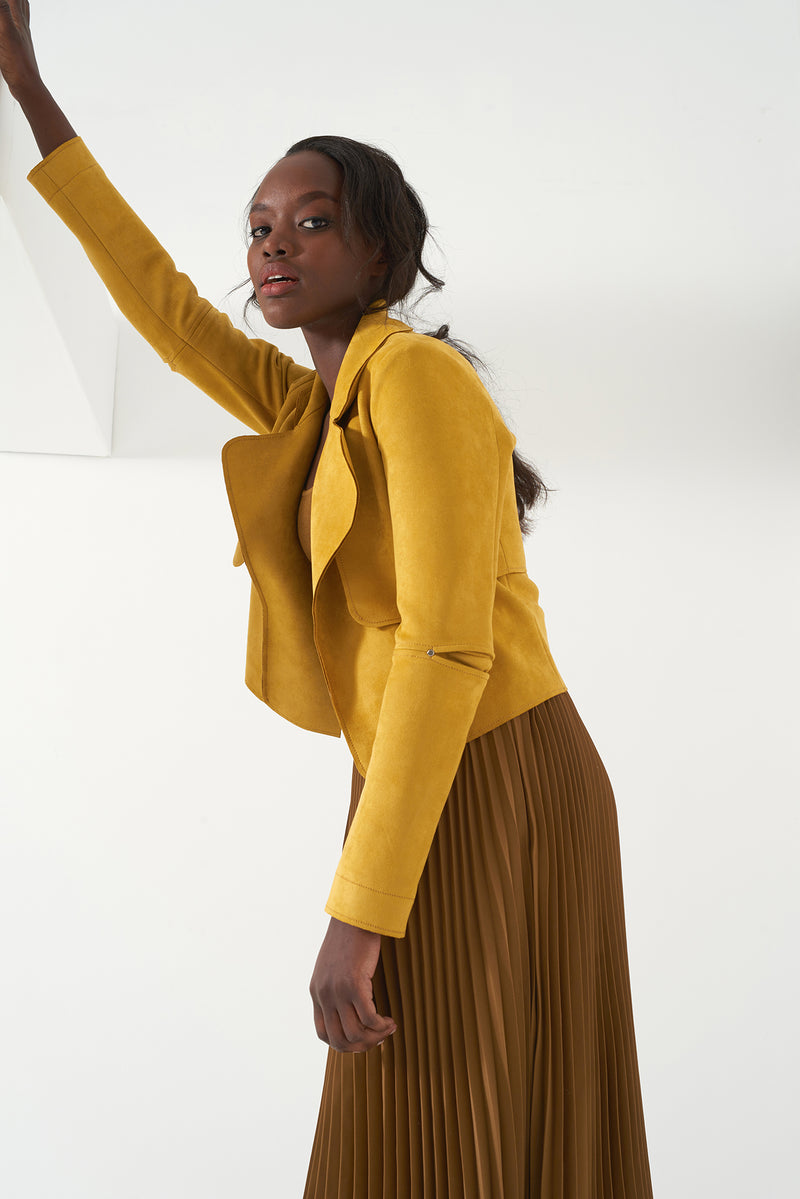 HALLE MUSTARD - Faux Suede Jacket